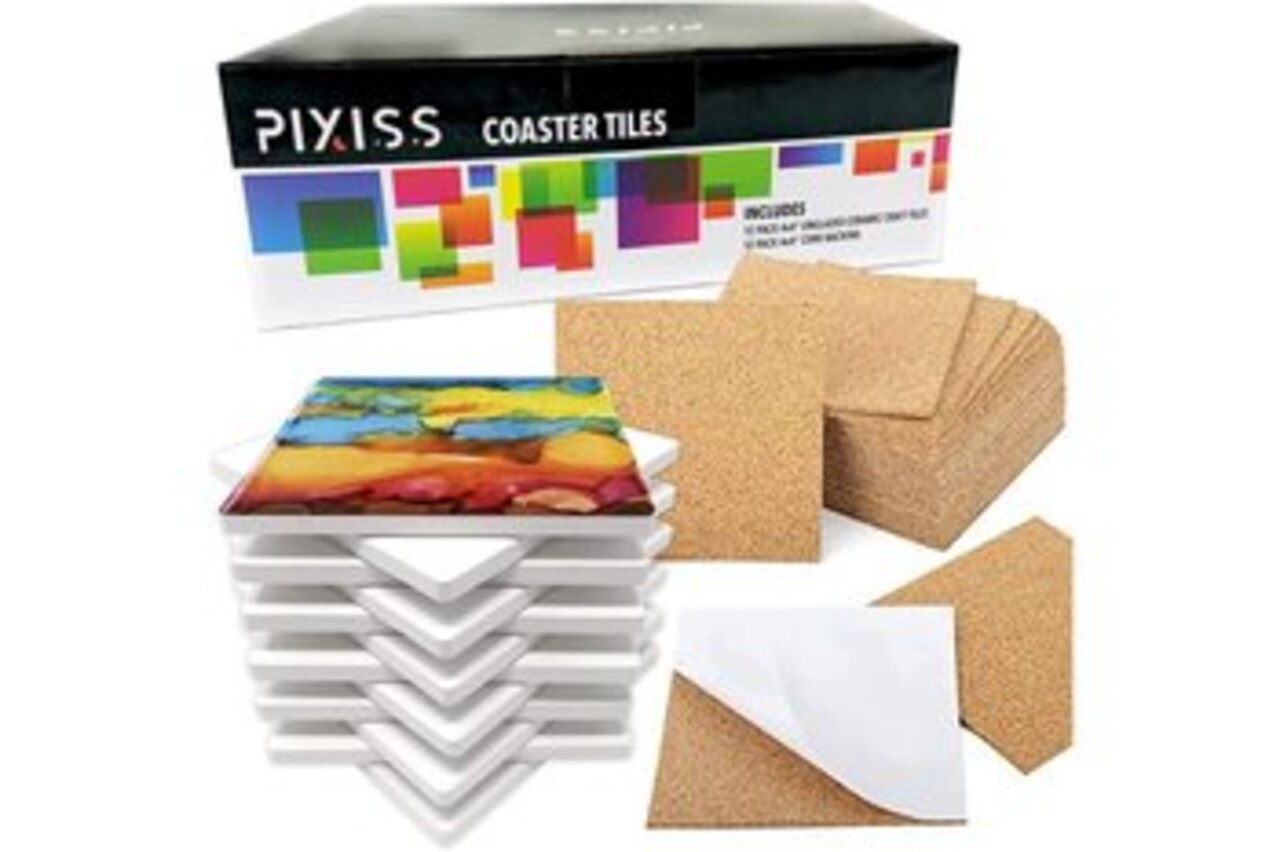 12 Blank Ceramic Tiles for Coasters and Mosaics - 4x4 Ceramic White Tiles (Unglazed) with Cork Backing Pads for Use With Alcohol Ink or Acrylic Pouring